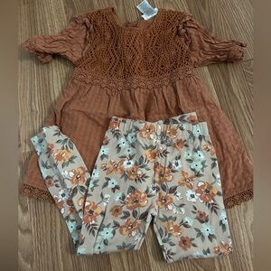 Girls outfit size 4T floral burnt orange top and pants
